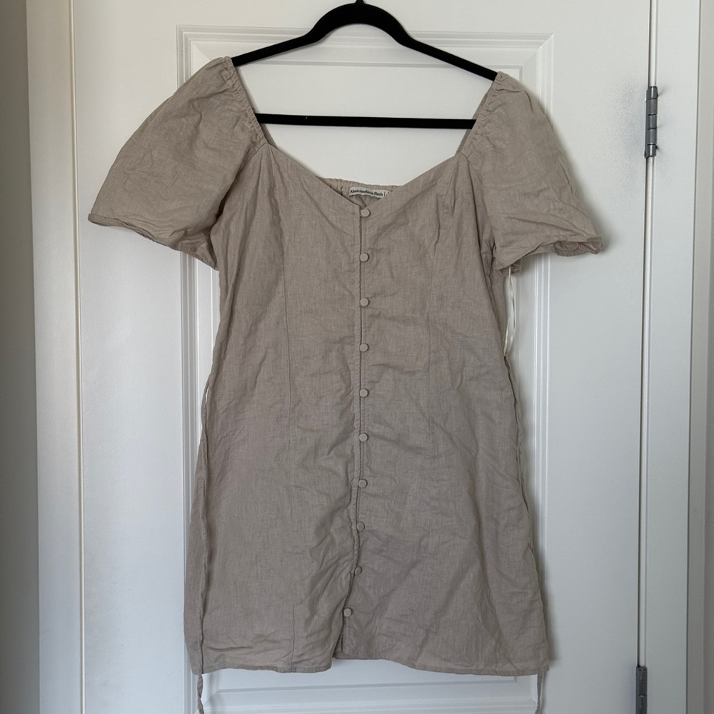 Abercrombie & Fitch Linen Blend Button Down Tie-Back Dress